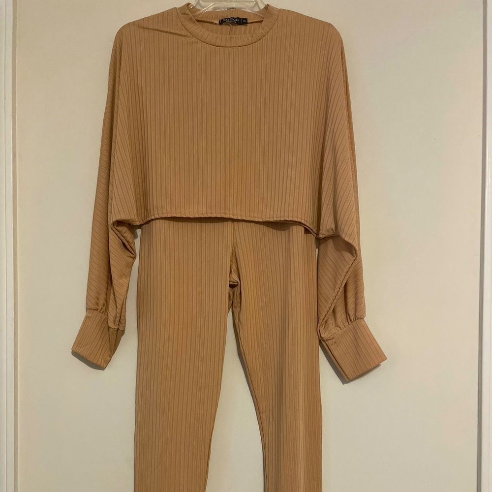 Nasty Gal tan two piece lounge set. Size M/L